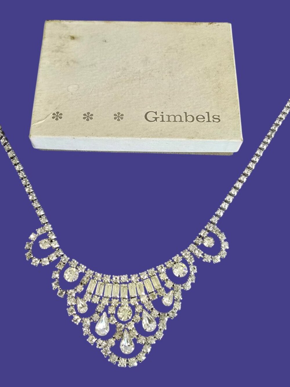 Vintage Kramer of New York Clear Rhinestone Silver Tone Choker Necklace w/ Box